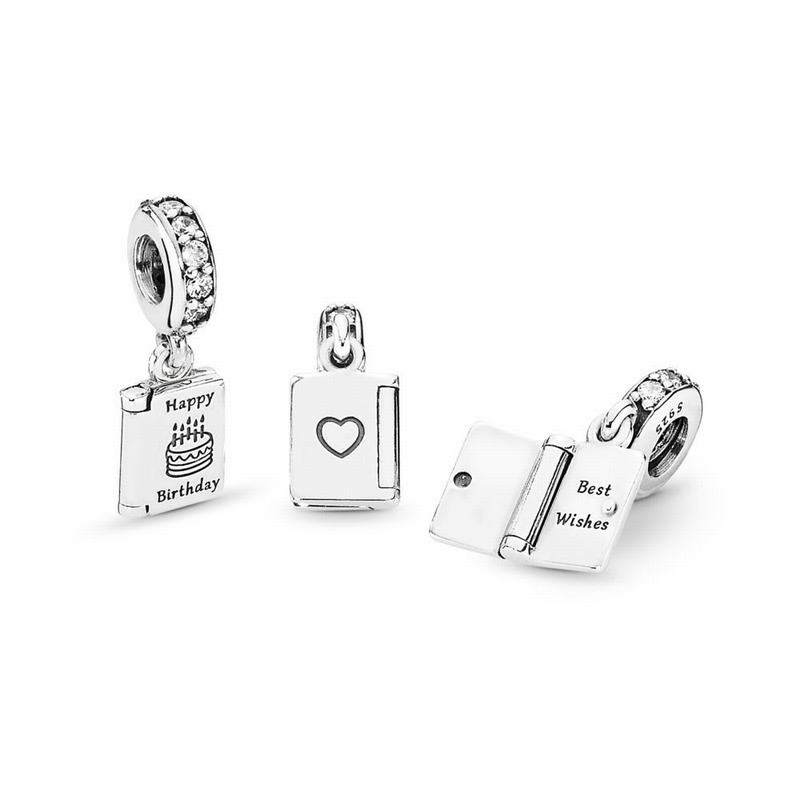 Pandora Birthday Wishes Dangle Charm Ireland - Sterling Silver/Cubic Zirconia - 914567AMB